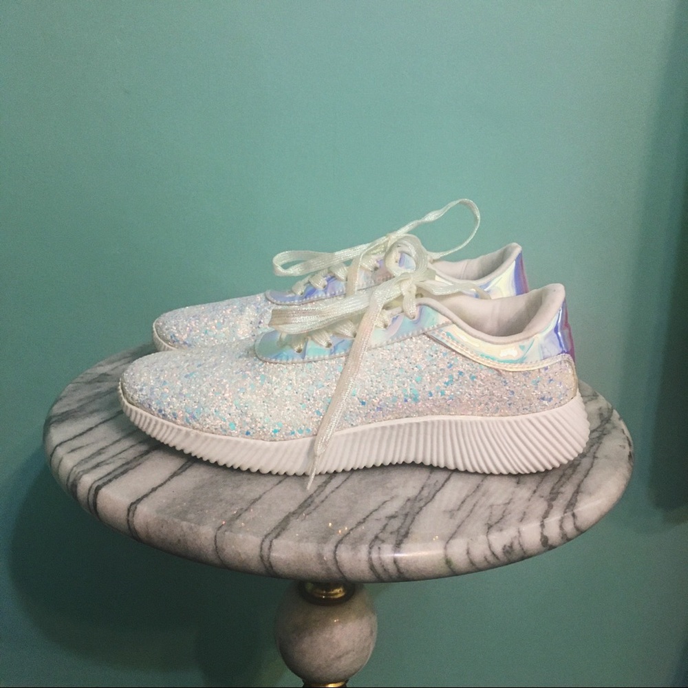 Forever Iridescent Shimmer White Sneakers Size 7.5